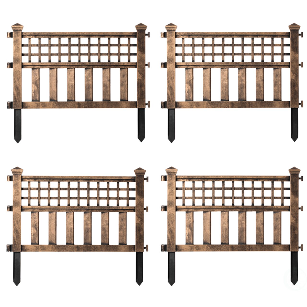 Plastic Outdoor Decor Garden Flower Edger Fence, Border, Set of 4 Panels, Bronze